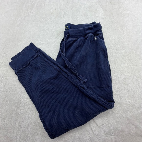 Polo Ralph Lauren Joggers Mens L Navy Blue Waffle Knit Thermal Lounge Pants Pony - Picture 9 of 10